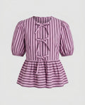 Women's Blouse Shirt with Playful Ruffle, Striped Pattern Country Girl