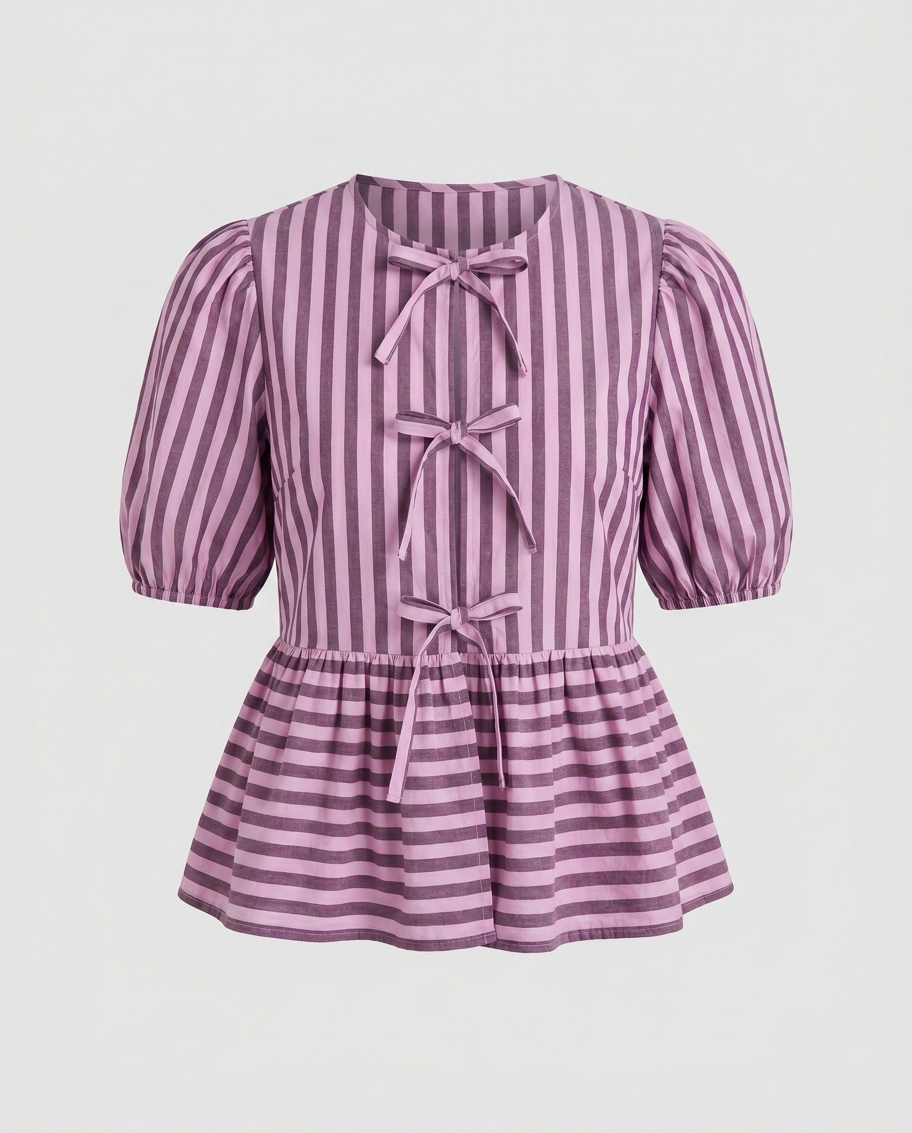 Women's Blouse Shirt with Playful Ruffle, Striped Pattern Country Girl