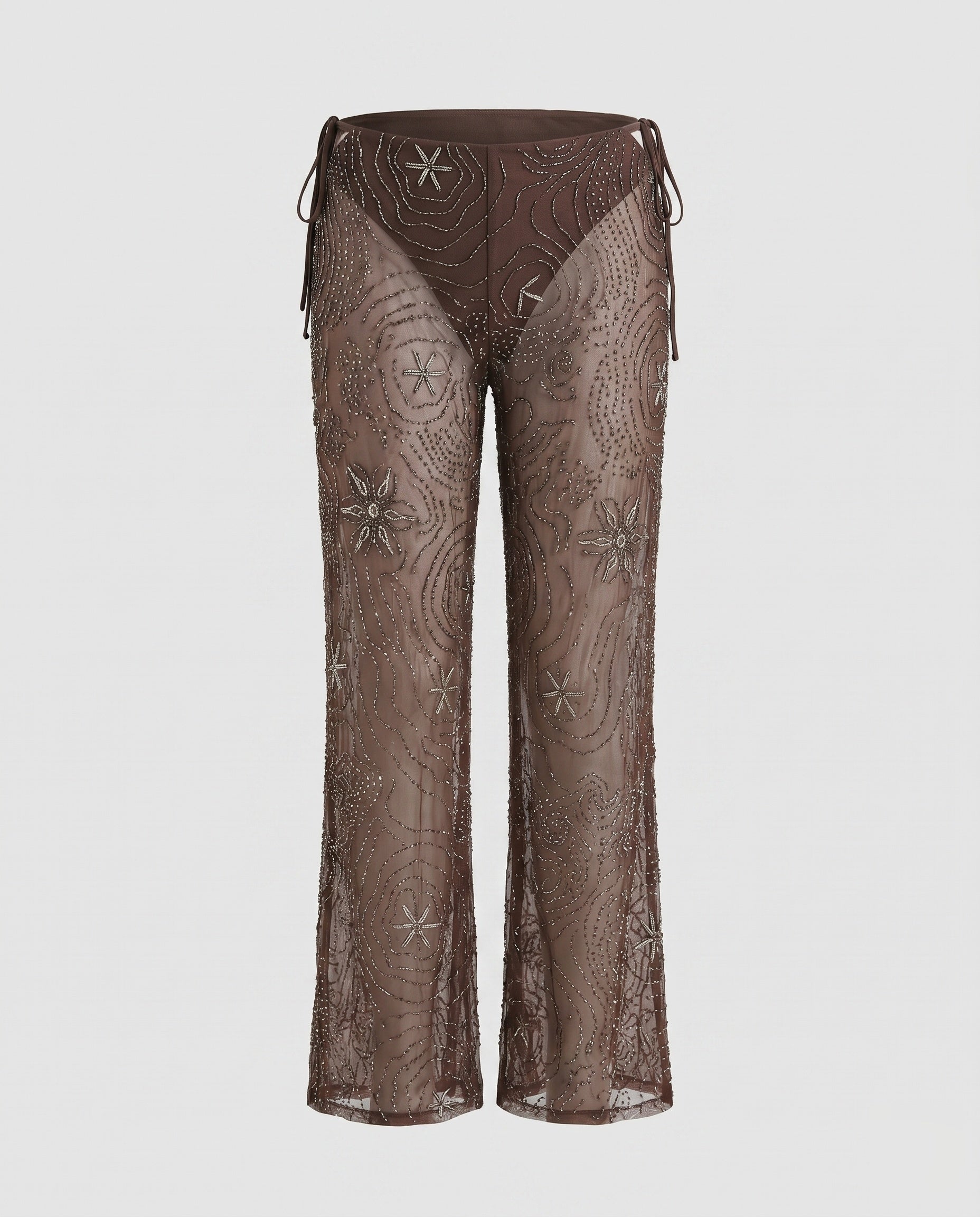 Women's Elegant Transparent Wide-Cut Pants with Embellished Details