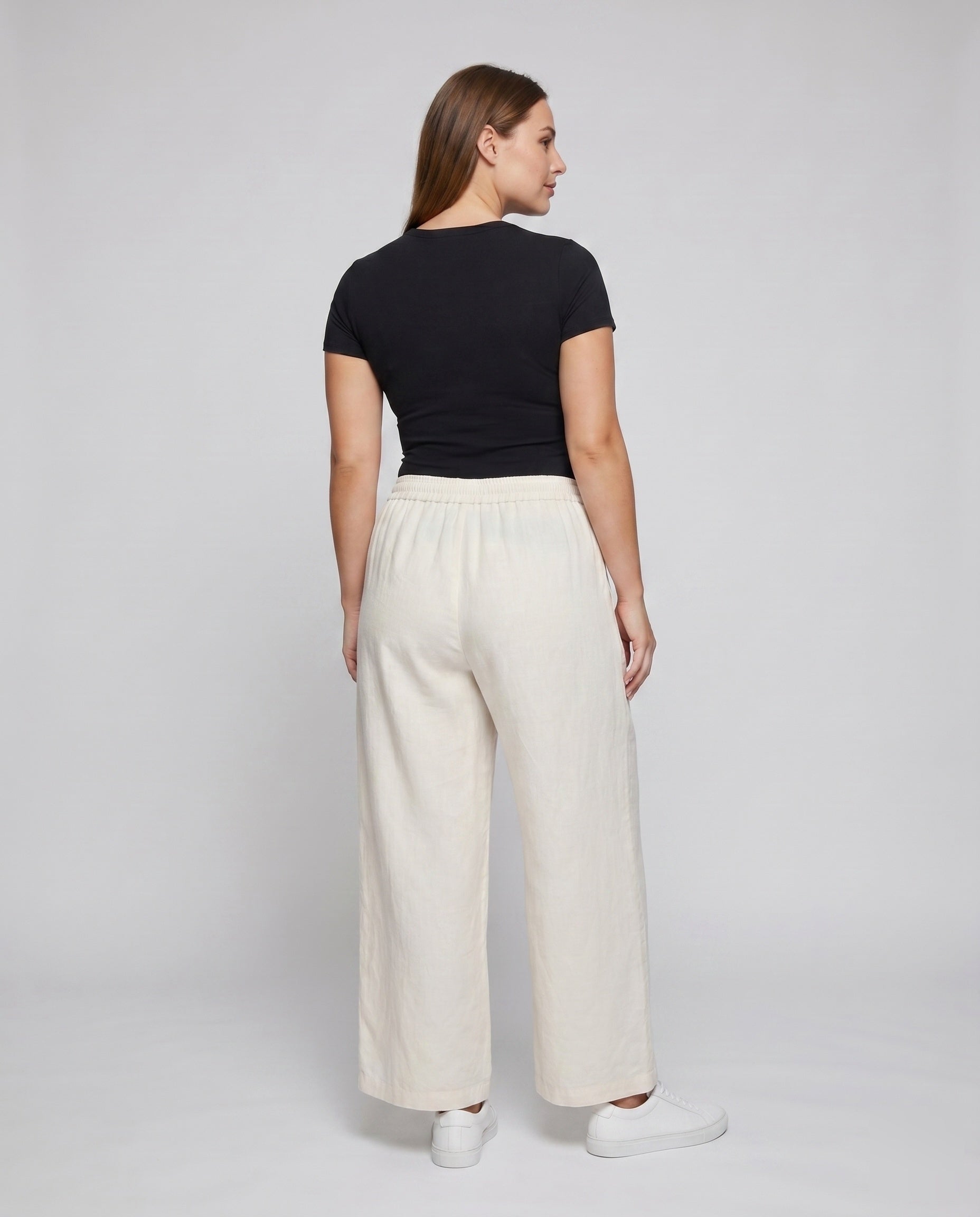Women's Elegant Wide-Cut Summer Pants with Elastic Waistband - Back View