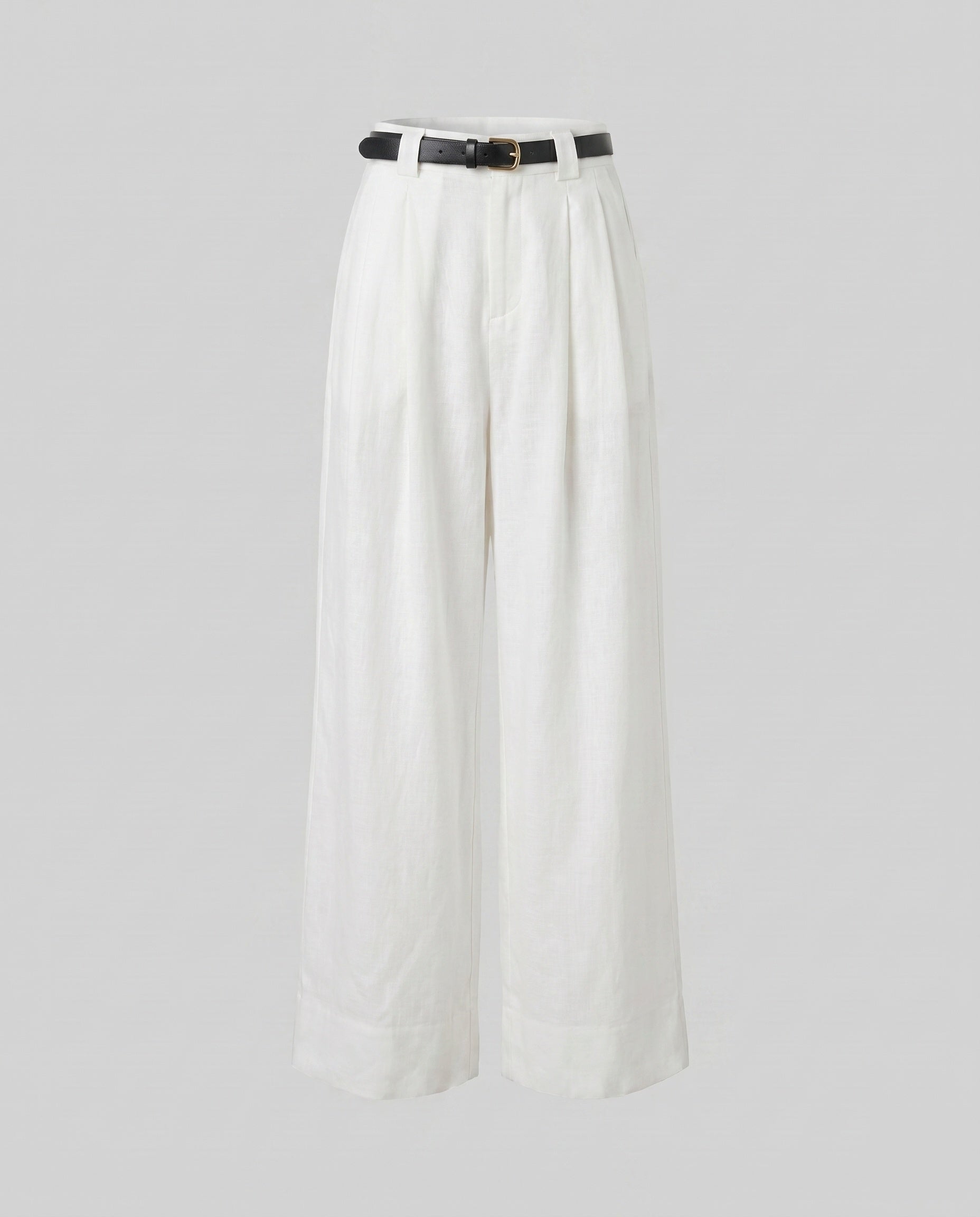 Women's Elegant Wide Linen Pants with High-Waisted Cut