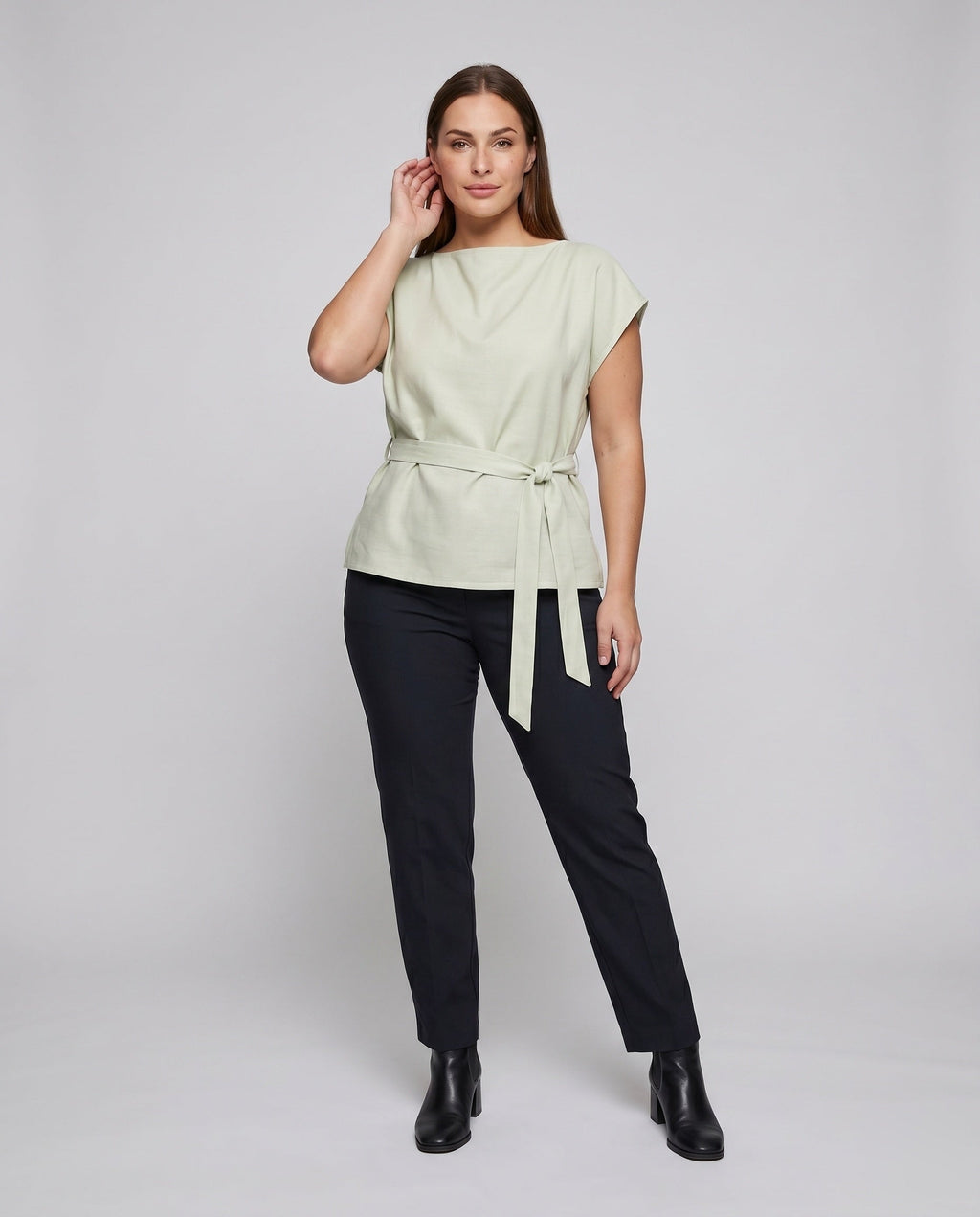 Women's Elegant and Stylish Blouse Top with Tieable Collar - Front View
