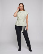 Women's Elegant and Stylish Blouse Top with Tieable Collar - Front View