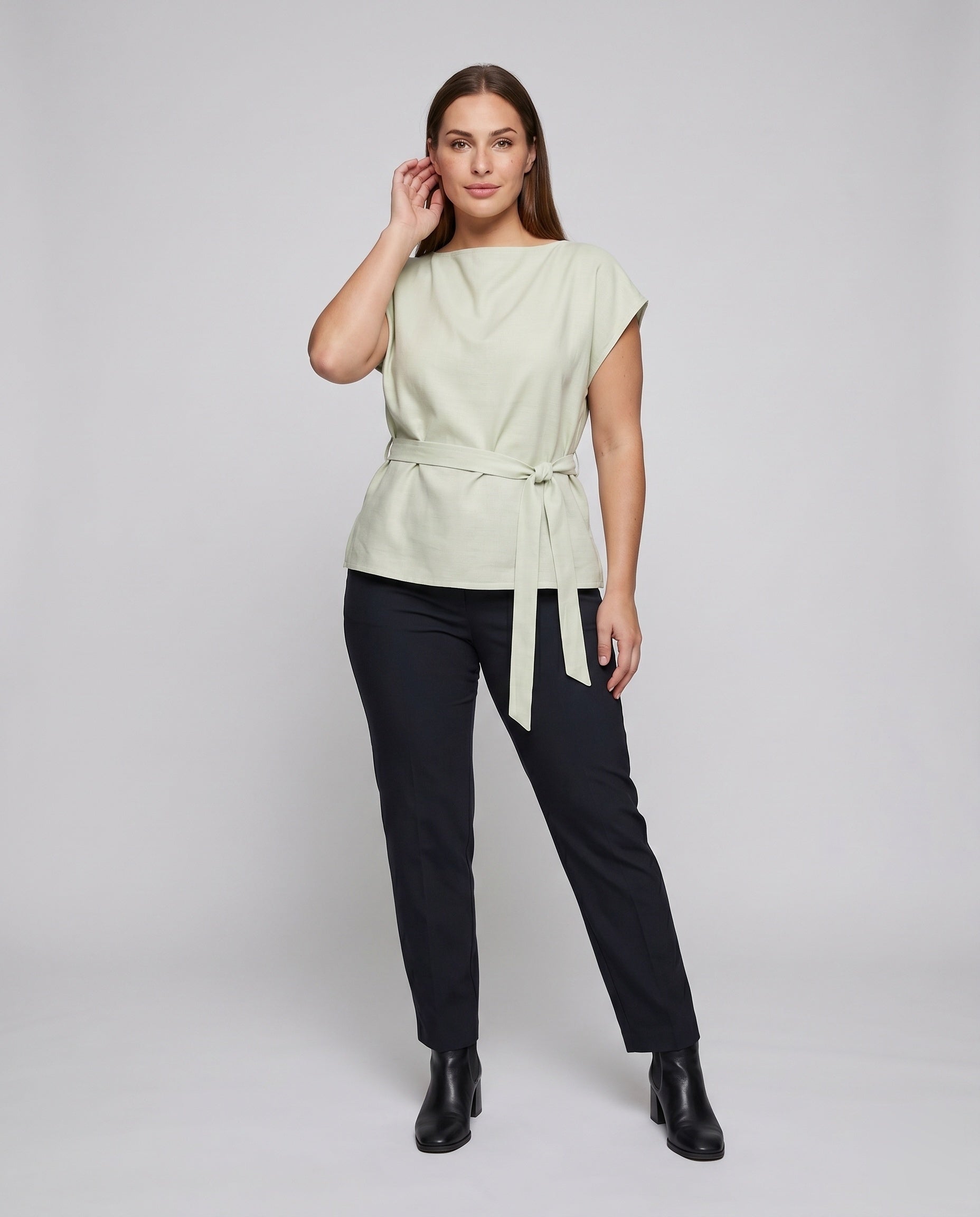 Women's Elegant and Stylish Blouse Top with Tieable Collar - Front View
