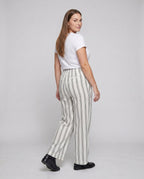 Women's Airy Linen Pants with Elegant Stripes - Back View
