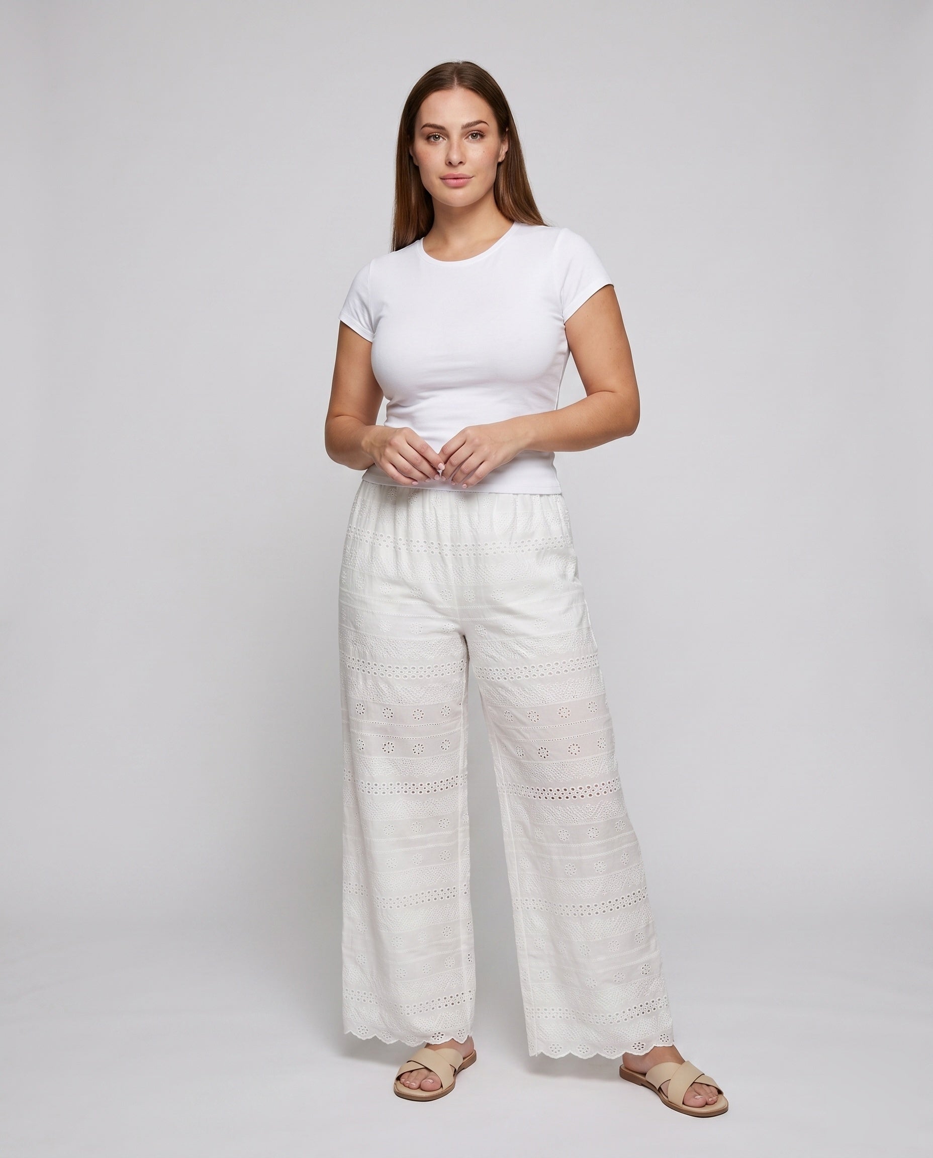Women's Airy Palazzo Pants made of High-Quality Linen - Front View