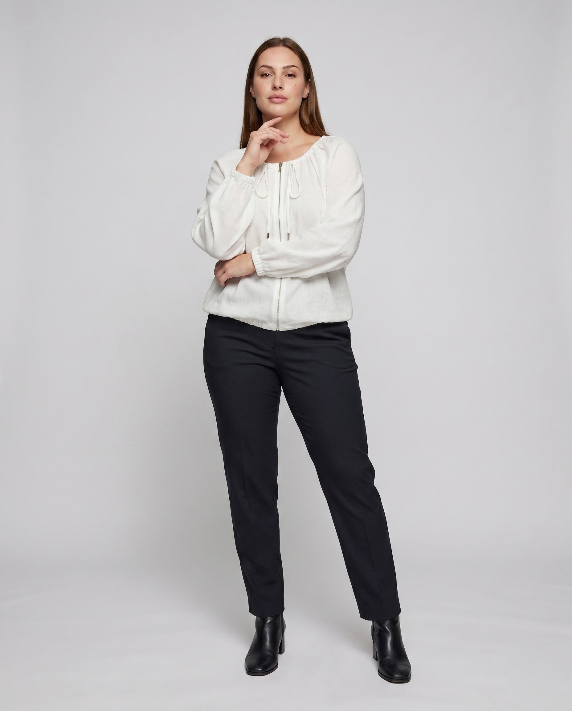 Women's Light Blouse Top with Drawstring and Casual Fit - Front View