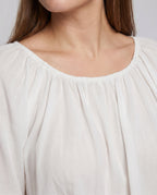 Women's Airy Blouse Shirt with Elastic Puff Sleeves - Close-Up Detail