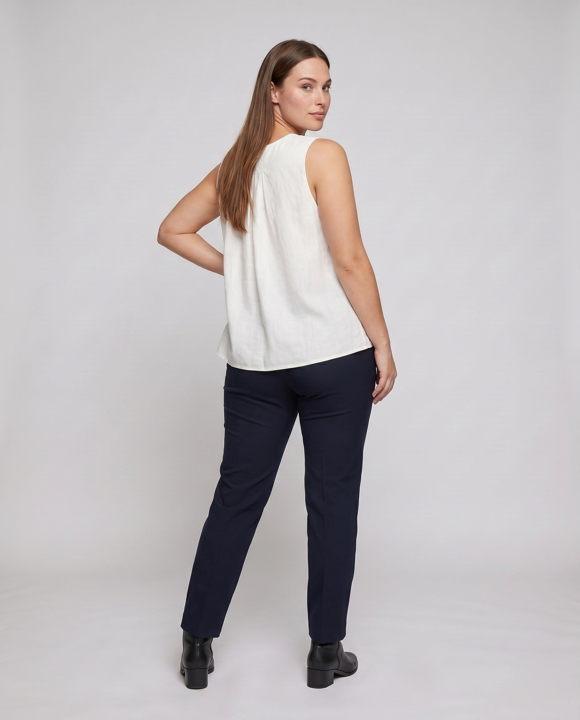 Women's Airy Blouse Shirt with Fine Ruffle Details - Back View