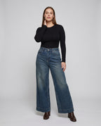 Women's Wide-Cut Denim Pants - Front View