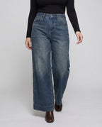 Women's Wide-Cut Denim Pants - Lower Body View