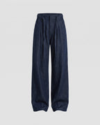 Women's Wide Denim Pants with Elastic Waistband and Practical Pockets