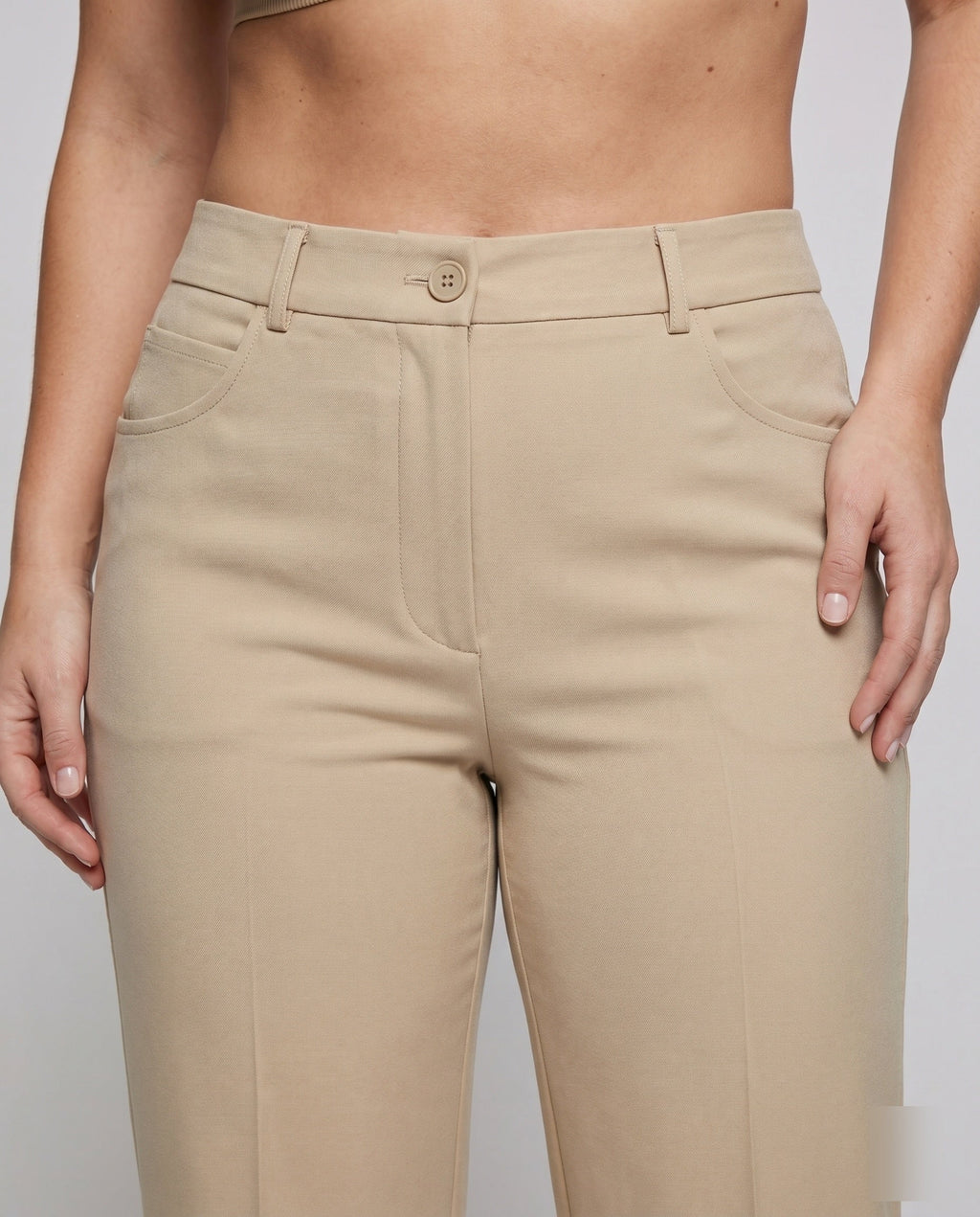 Women's Wide High-Waist Pants made of High-Quality Material - Close-Up Detail