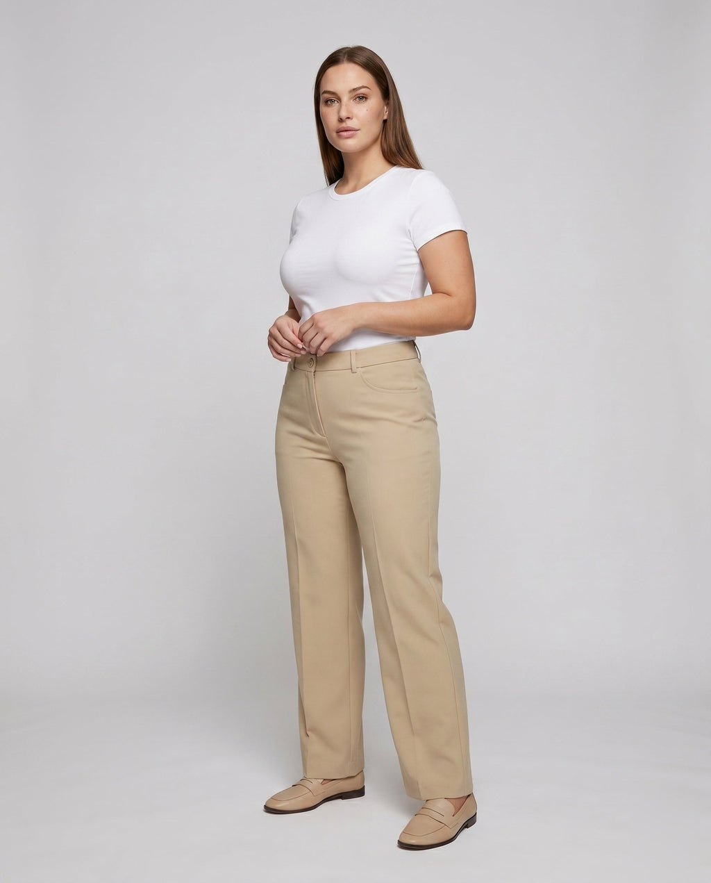 Women's Wide High-Waist Pants made of High-Quality Material - Front View