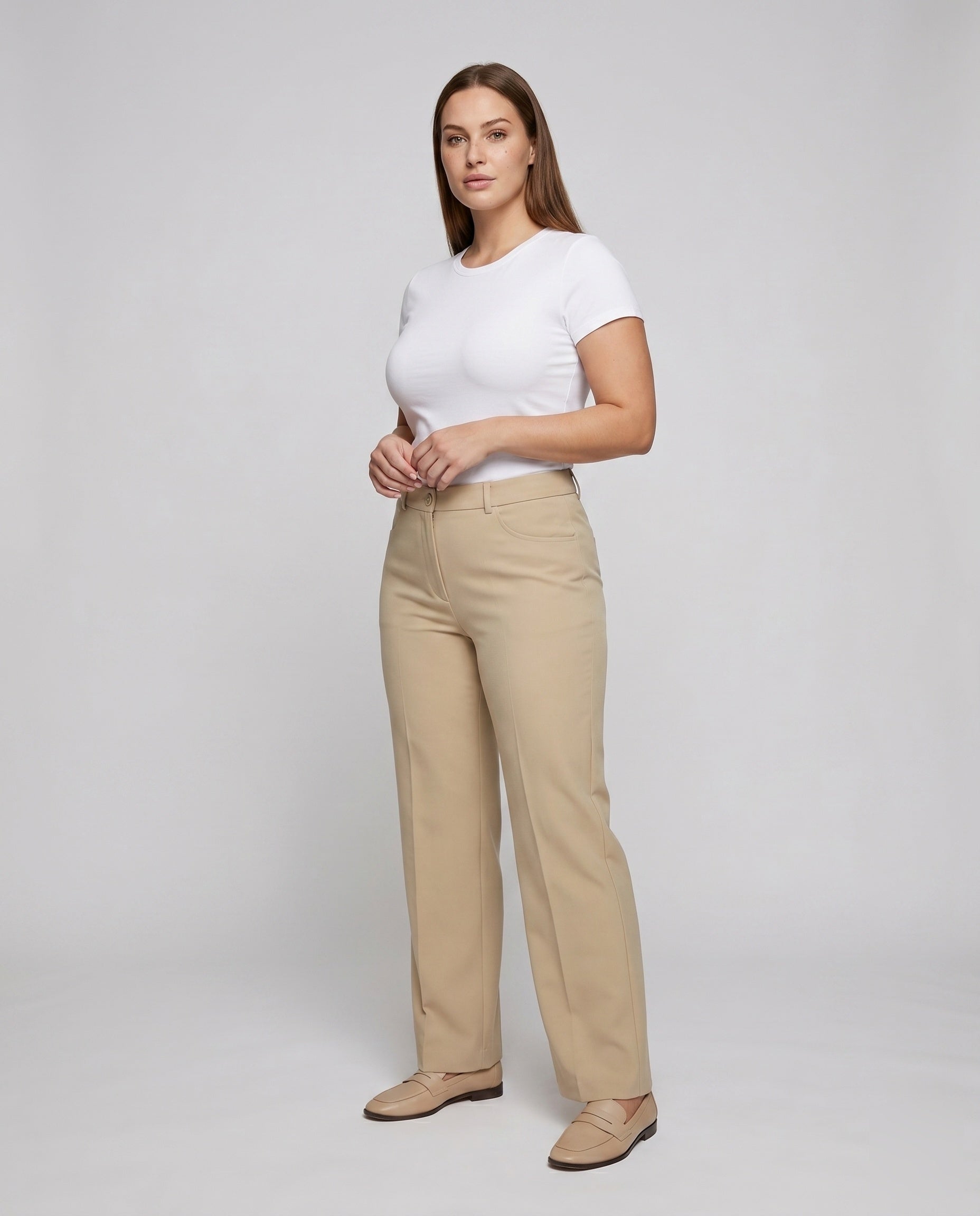 Women's Wide High-Waist Pants made of High-Quality Material - Front View