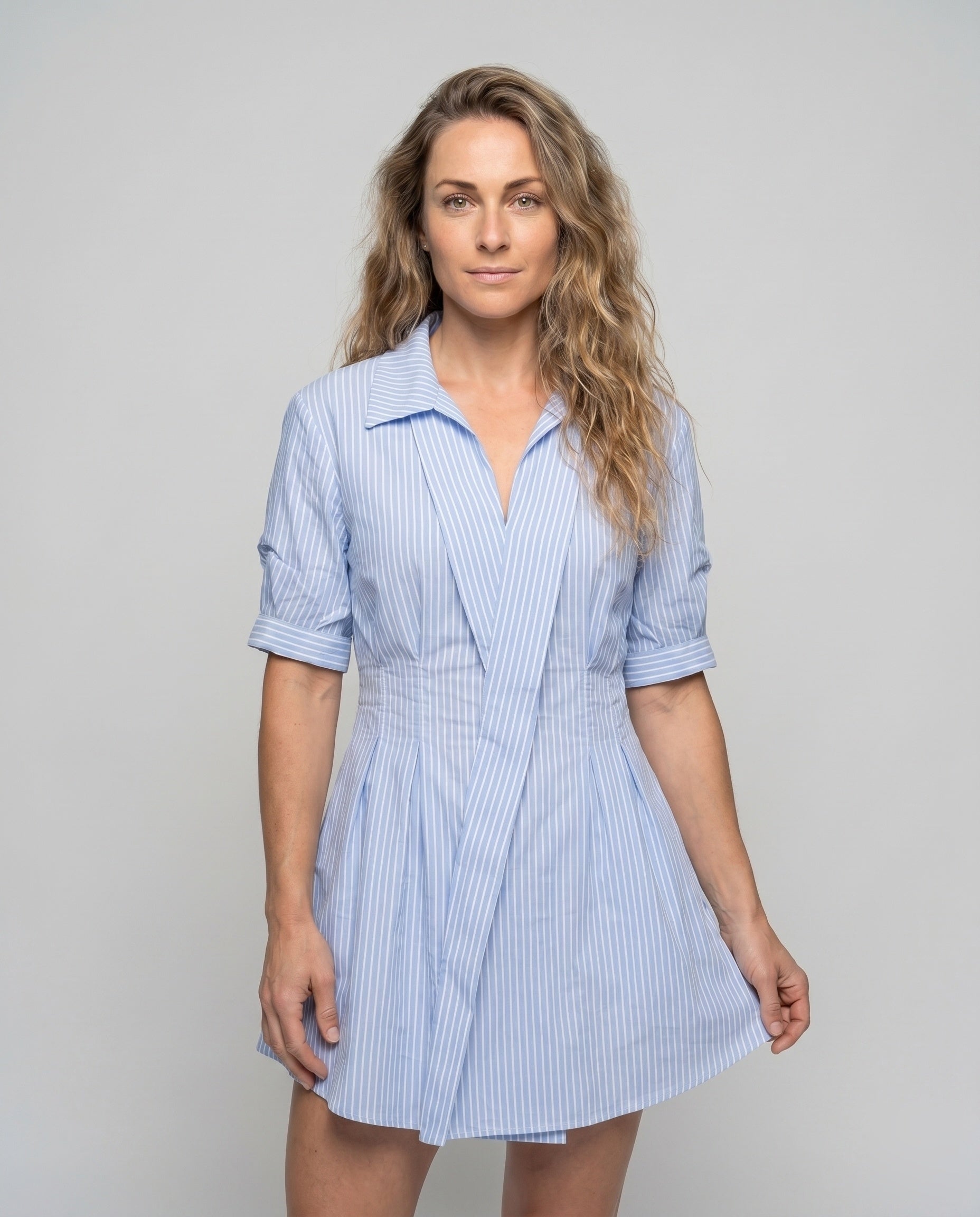 Women's Shirt Dress with Tailored Cut and Striped Design Country Girl - Upper Body View