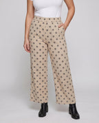 Women's Elastic Cropped Pants with Polka Dot Pattern - Lower Body View