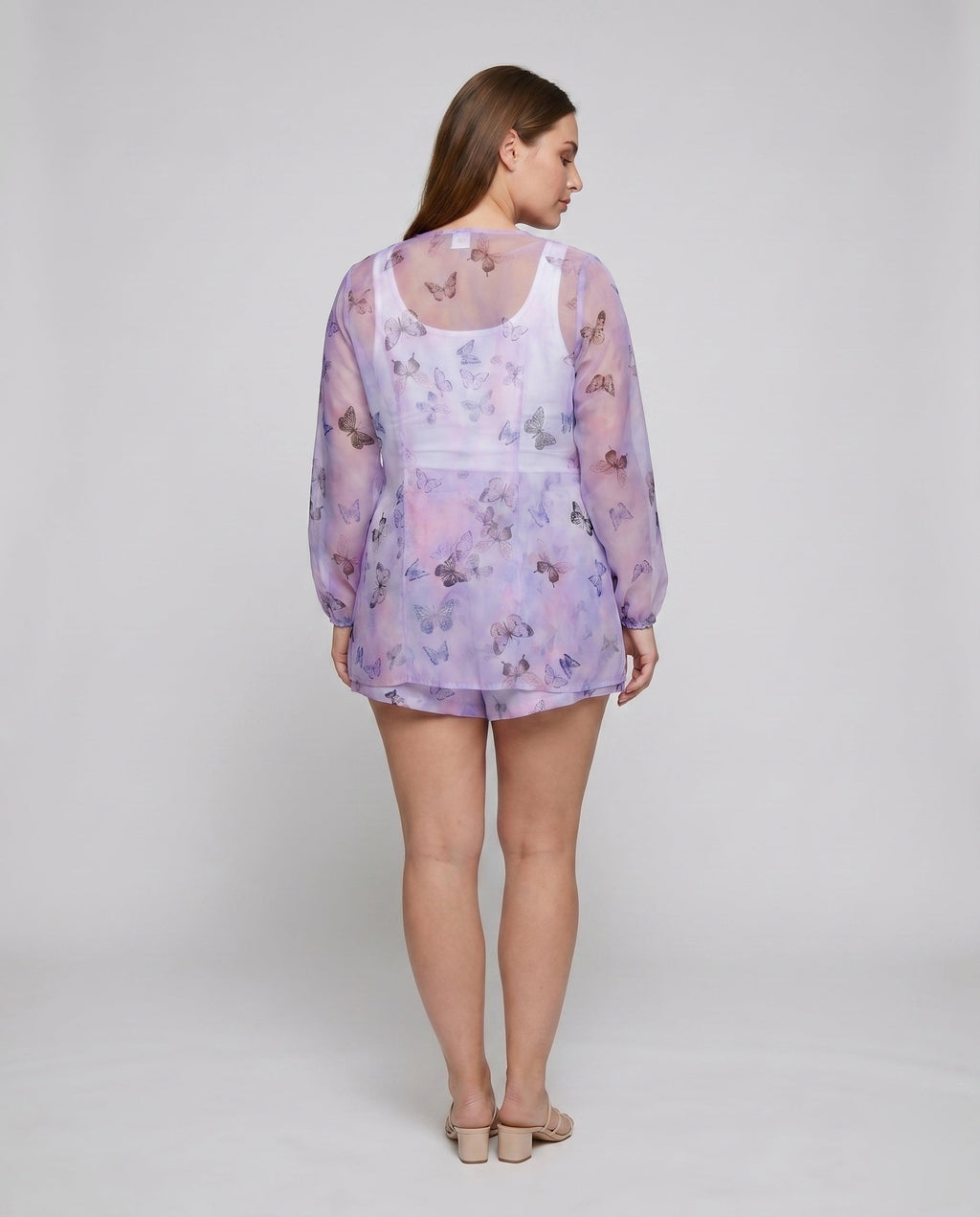 Women's Elegant Patterned Blouse-Shorts Combination Country Girl - Back View