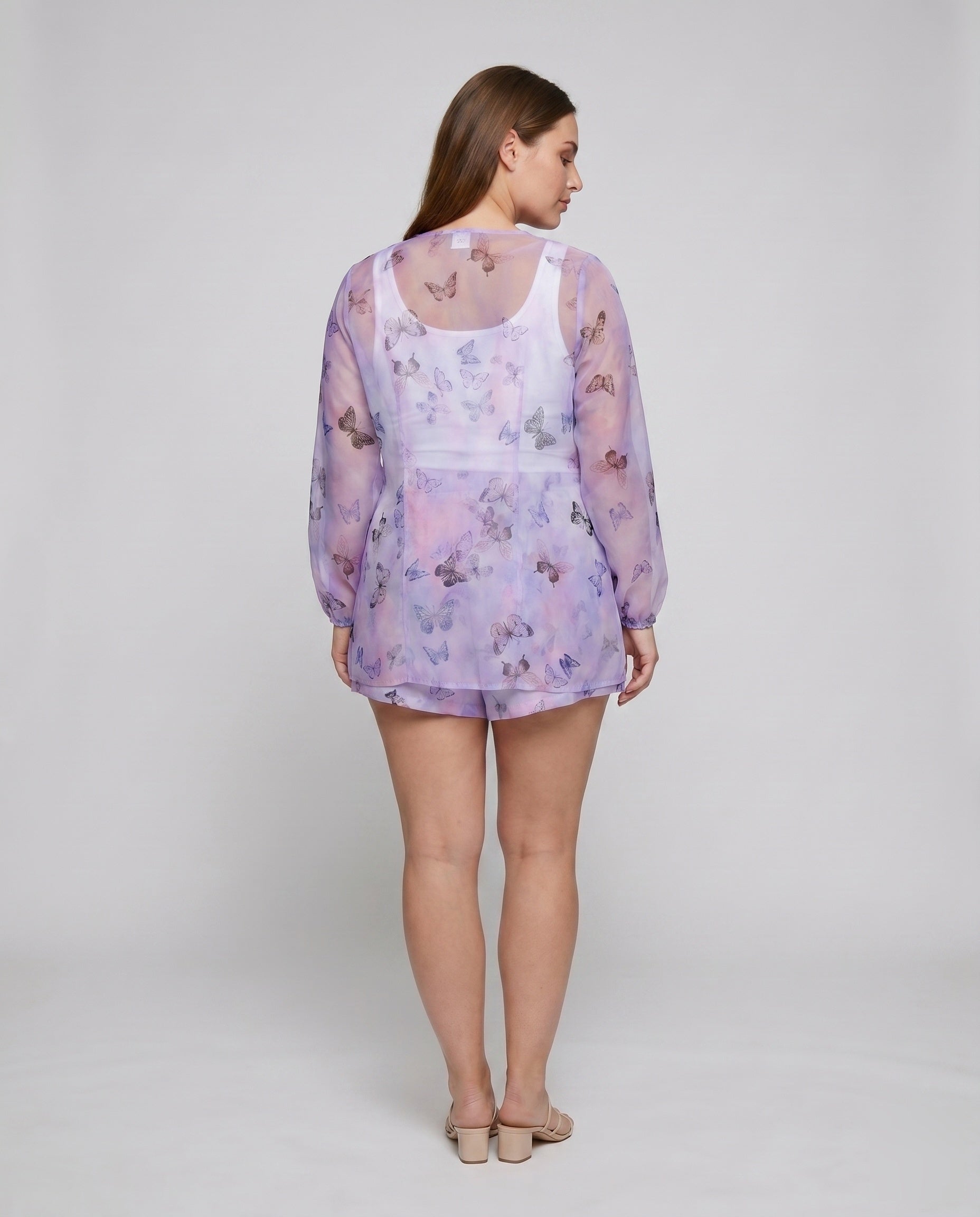 Women's Elegant Patterned Blouse-Shorts Combination Country Girl - Back View