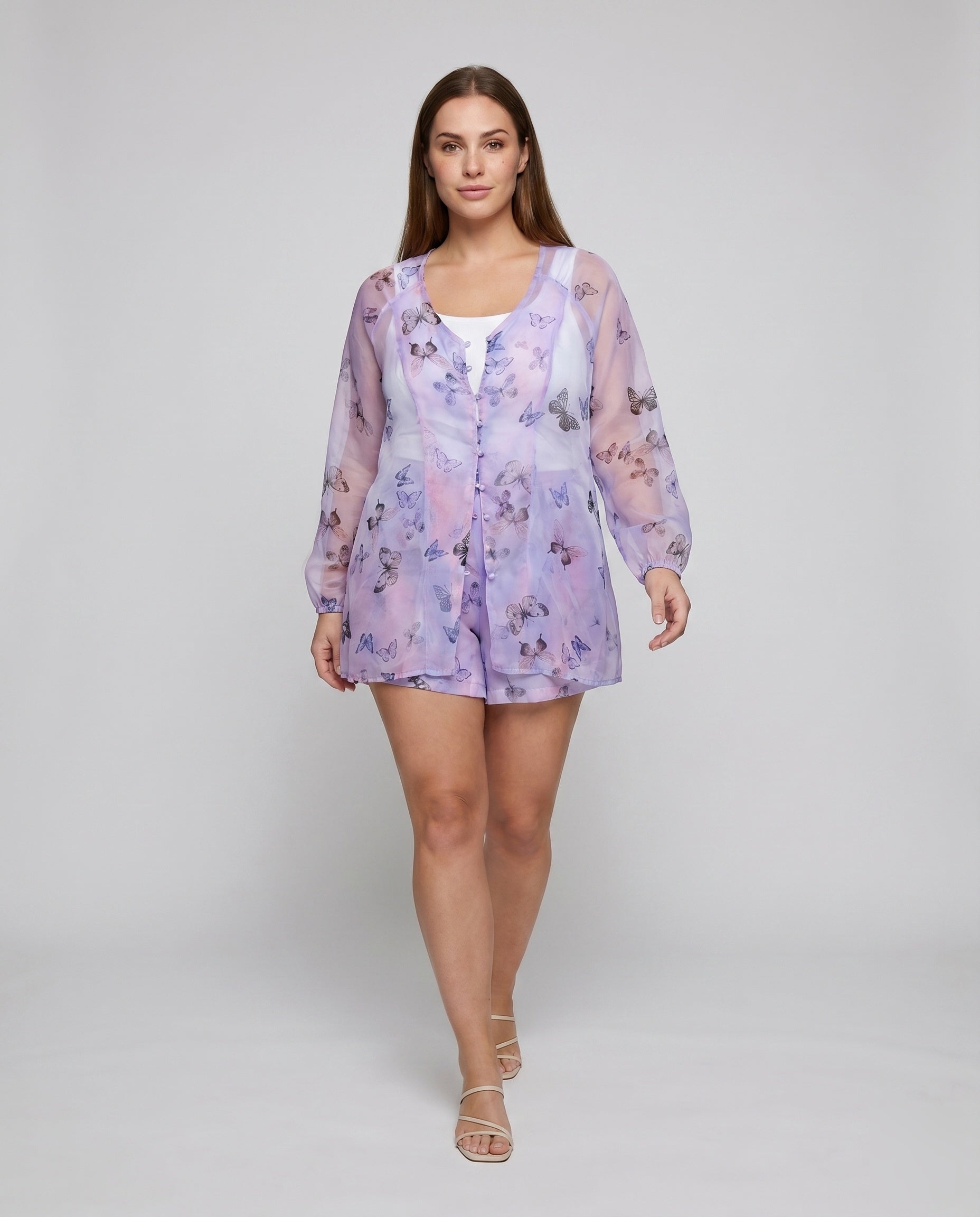 Women's Elegant Patterned Blouse-Shorts Combination Country Girl - Front View