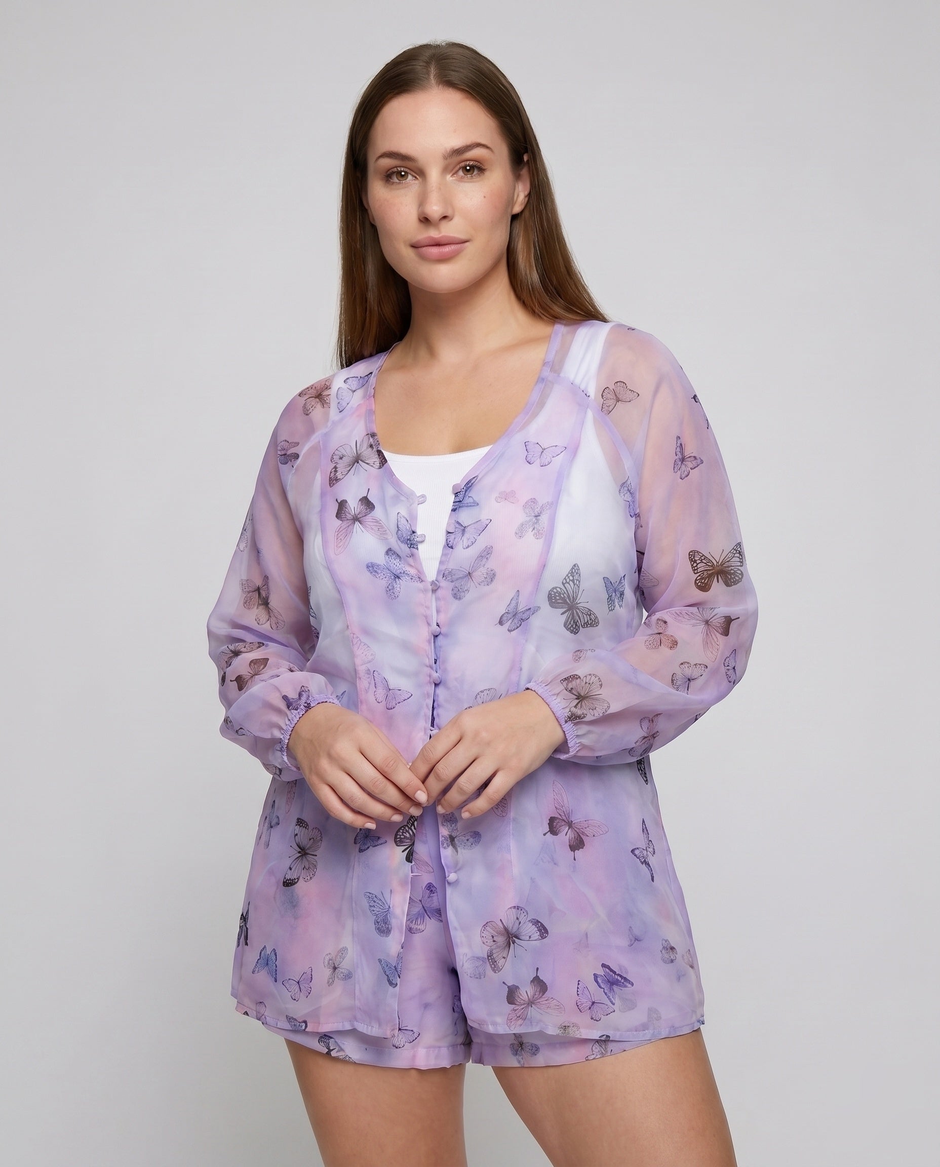 Women's Elegant Patterned Blouse-Shorts Combination Country Girl - Upper Body View