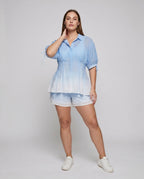 Women's Elegant Cut Blouse Set with Bright Star Pattern - Front View