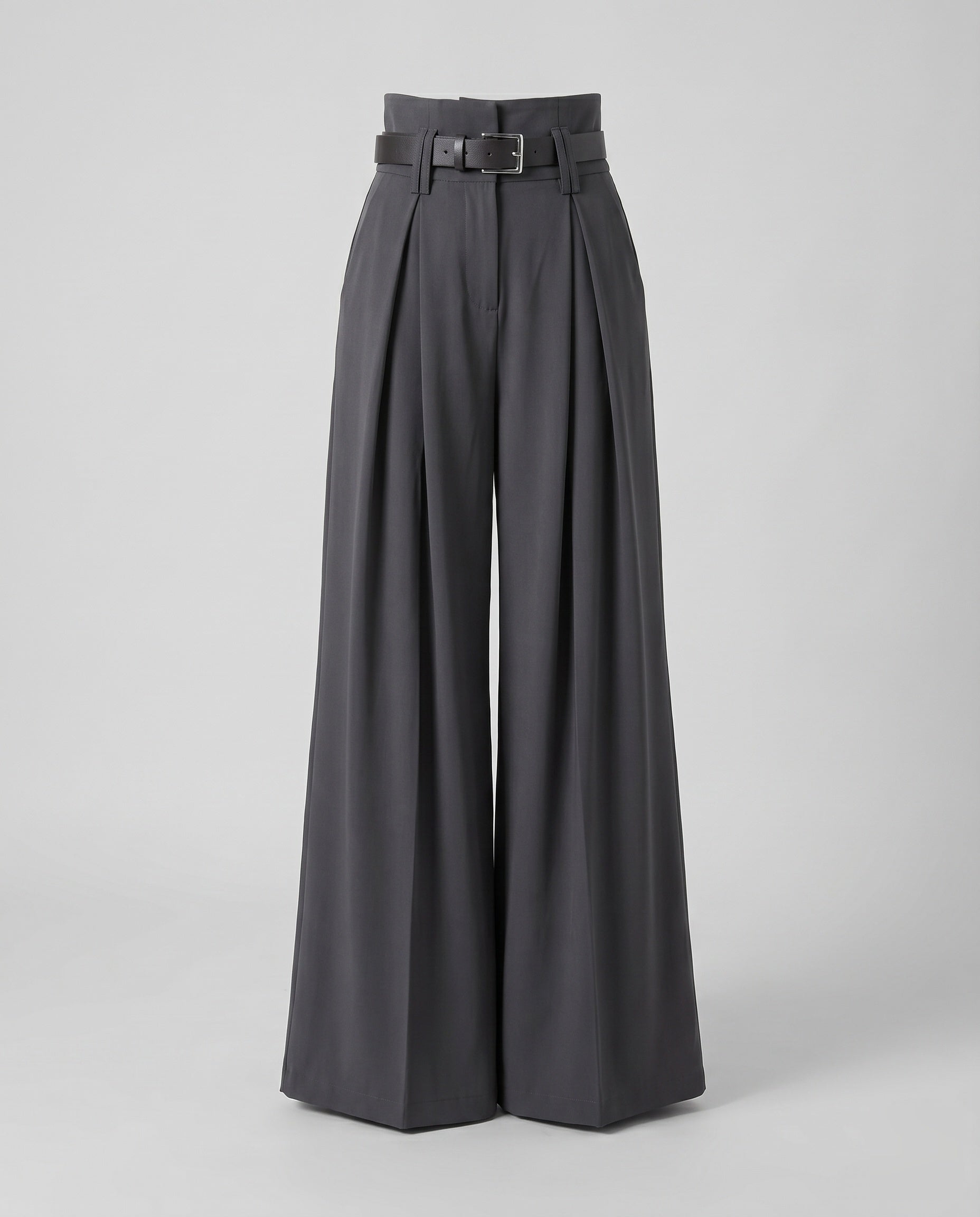 Women's Elegant High-Waist Release Pants with Belt and Wide Leg