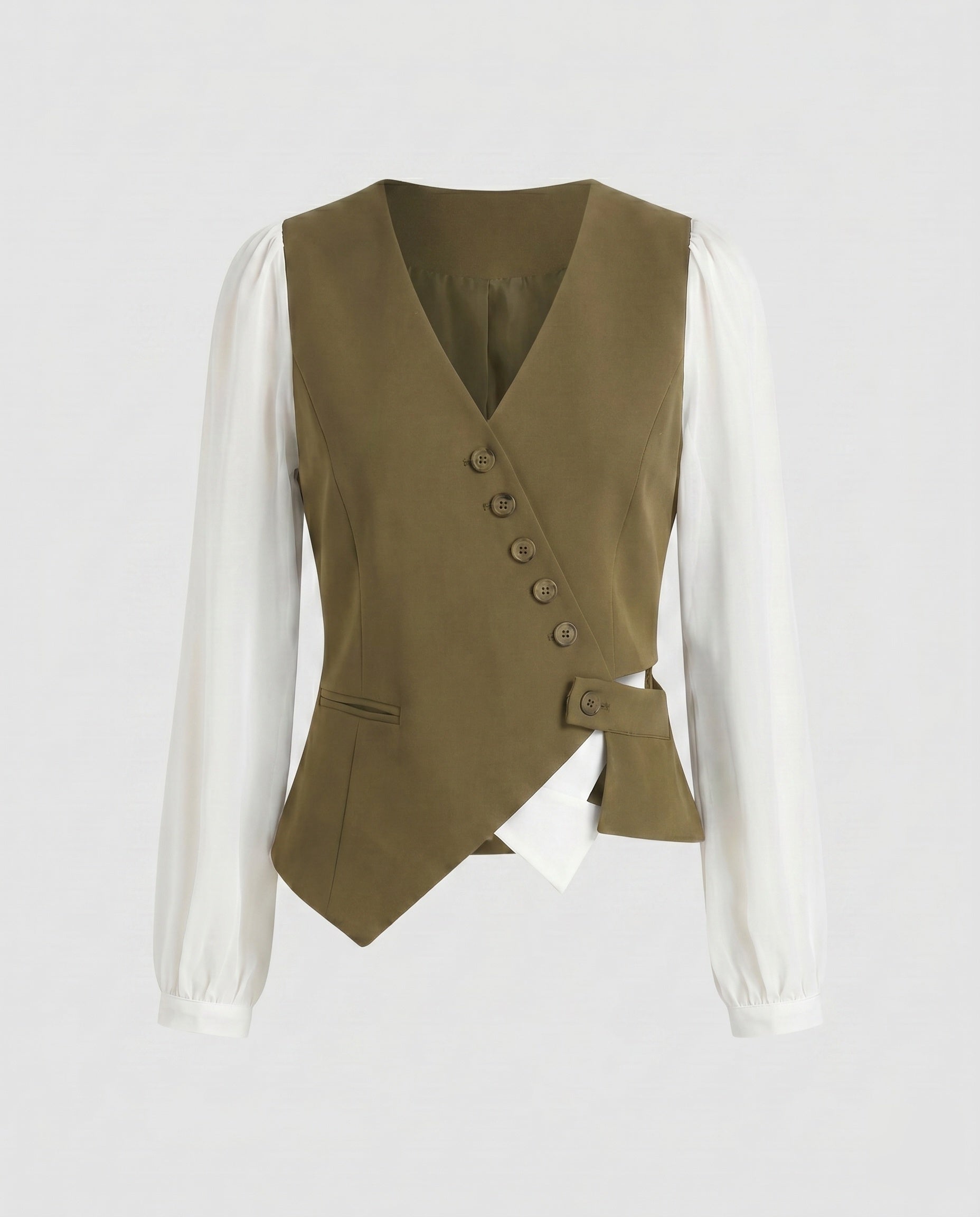 Women's Elegant Vest with Blouse Sleeves and Deep V-Neck Country Girl