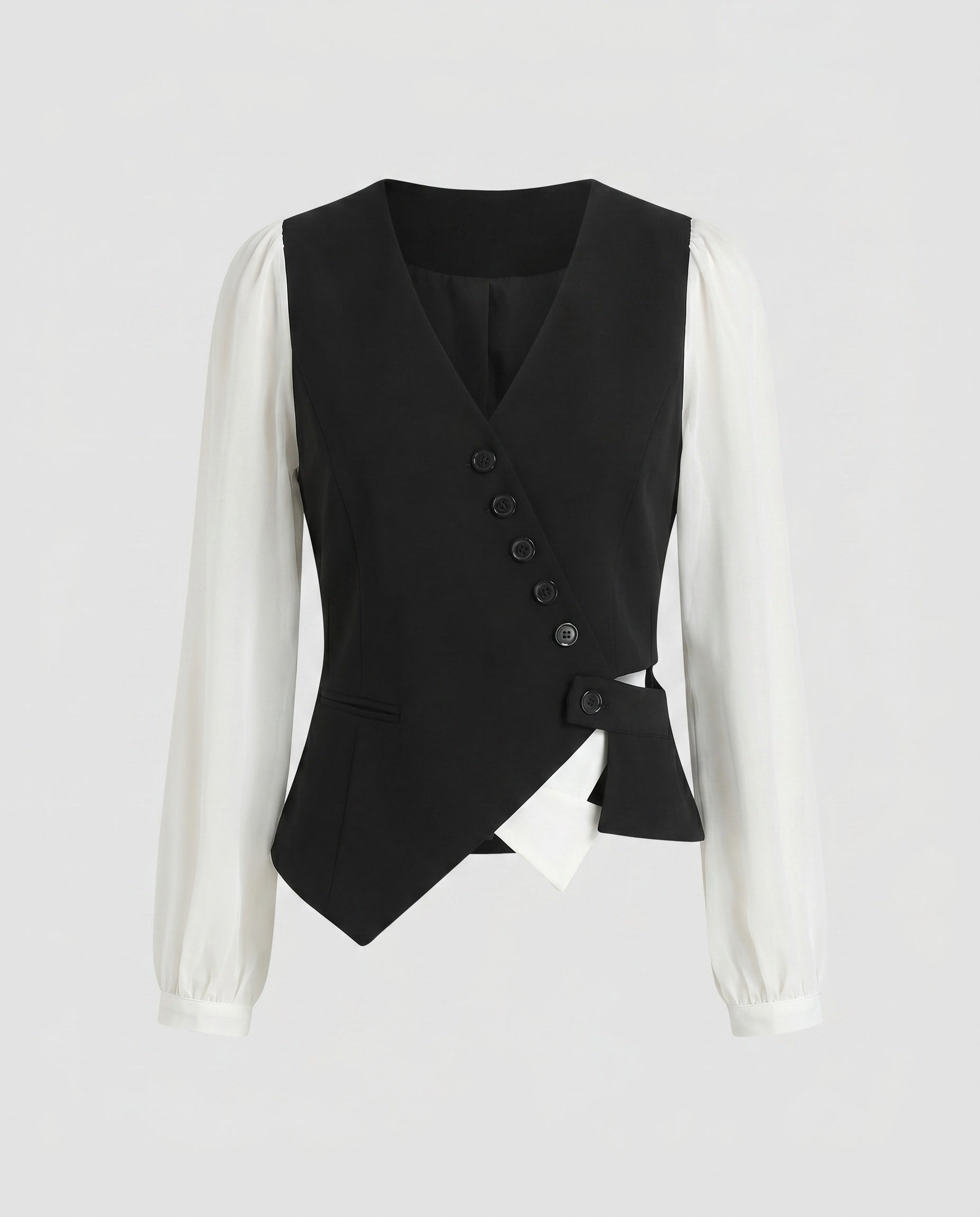 Women's Elegant Vest with Blouse Sleeves and Deep V-Neck Country Girl