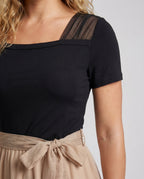 Women's Elegant Blouse Dress with Asymmetrical Skirt - Close-Up Detail