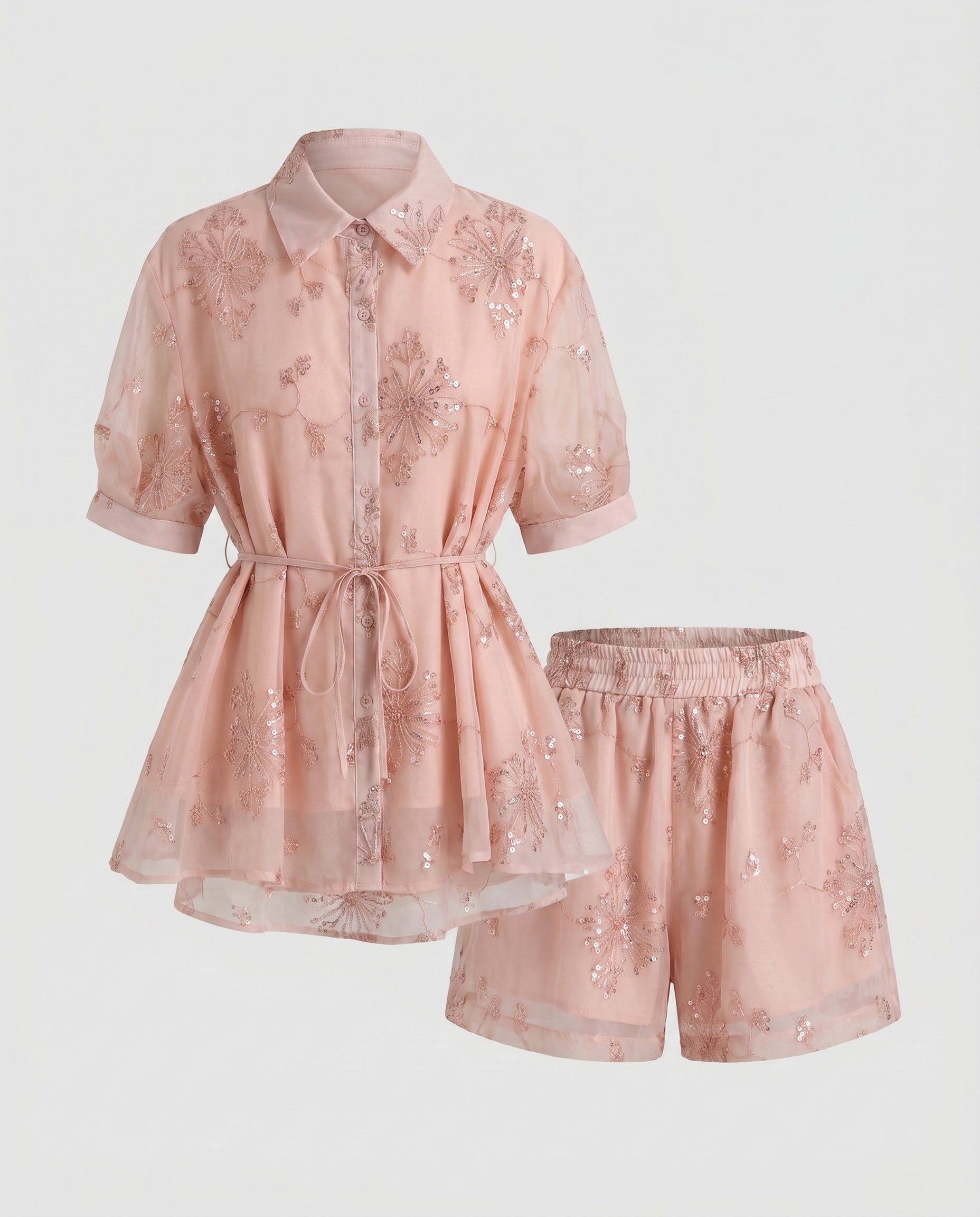 Women's Elegant Blouse Dress with Delicate Embroidery, Matching Skirt