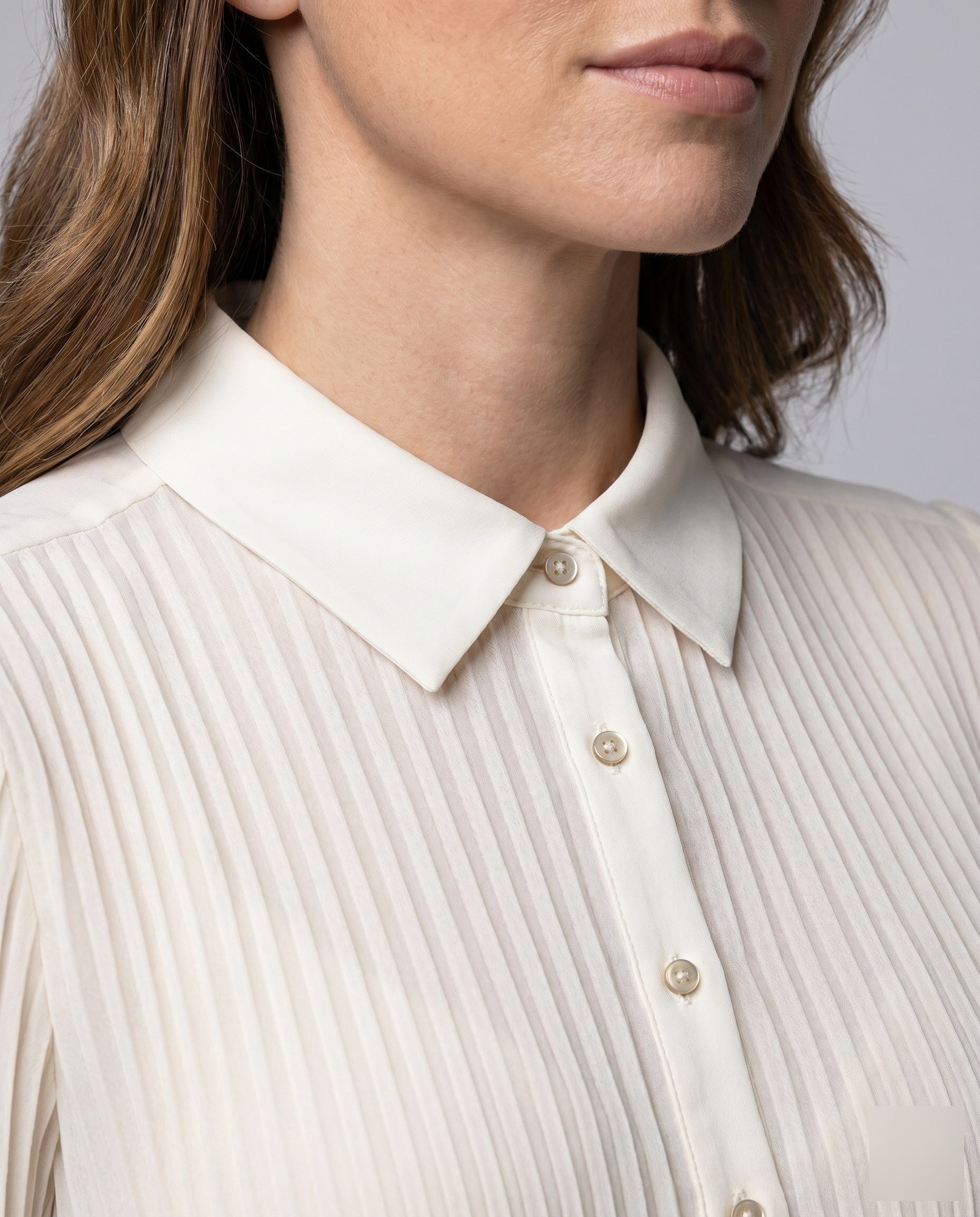 Women's Elegant Pleated Blouse Dress with Waist Belt - Close-Up Detail