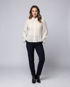 Women's Elegant Pleated Blouse Dress with Waist Belt - Front View