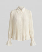 Women's Elegant Pleated Blouse Dress with Waist Belt