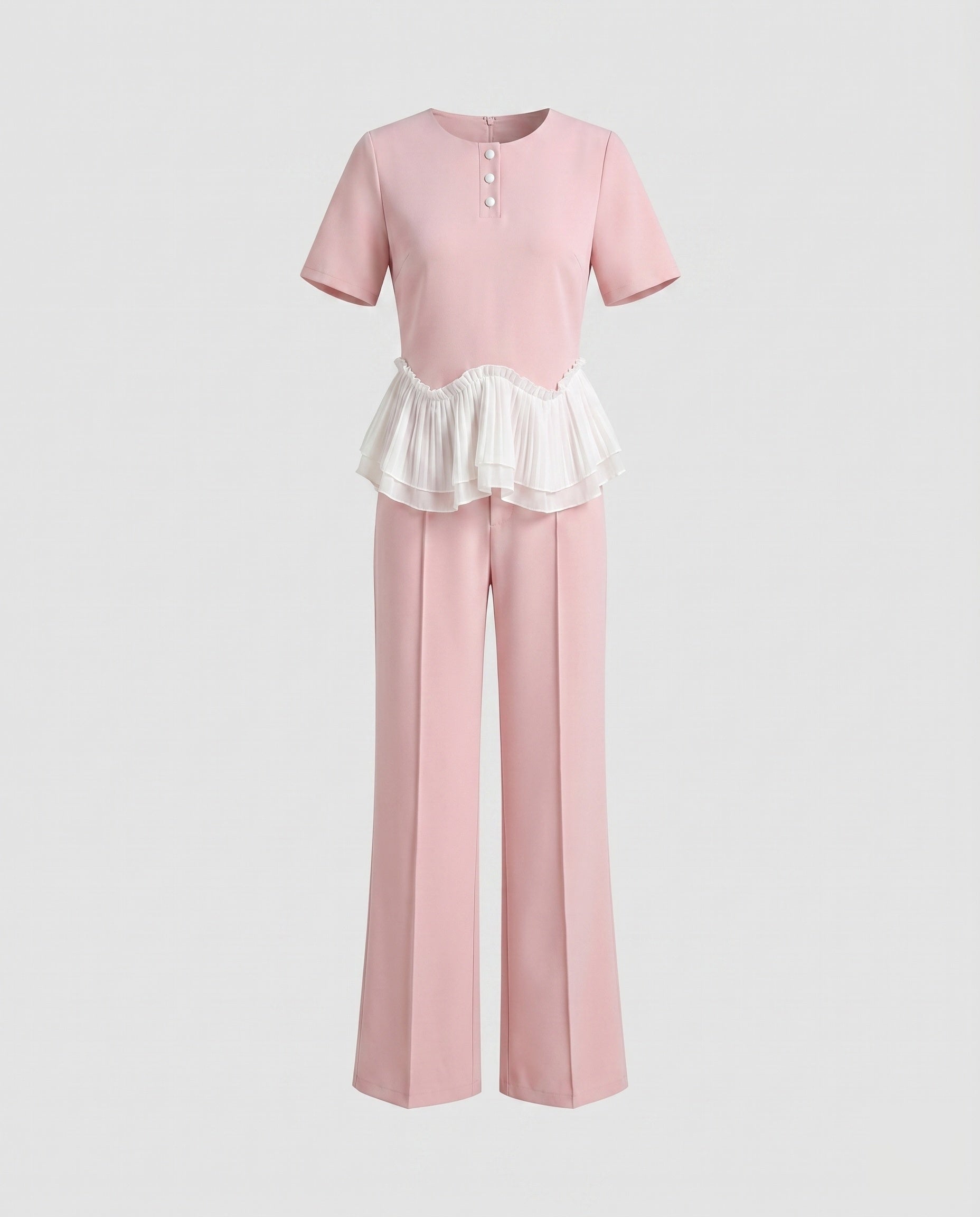 Women's Elegant and Modern Ensemble with Ruffle Details and Wide Leg