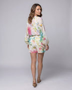 Women's Long Blouse Set with Floral Design and Elastic Waistband - Back View