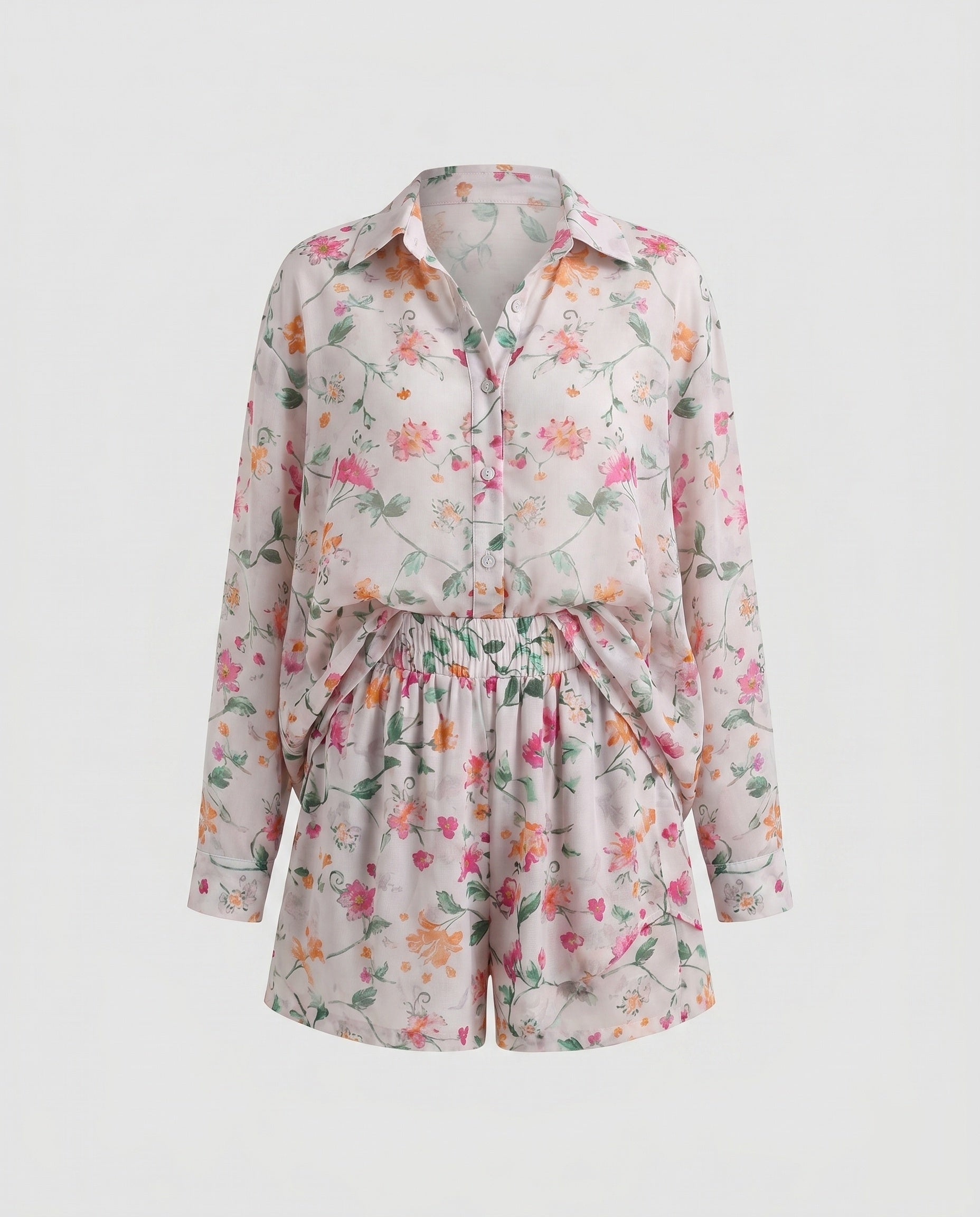 Women's Casual Blouse Set with Floral Pattern