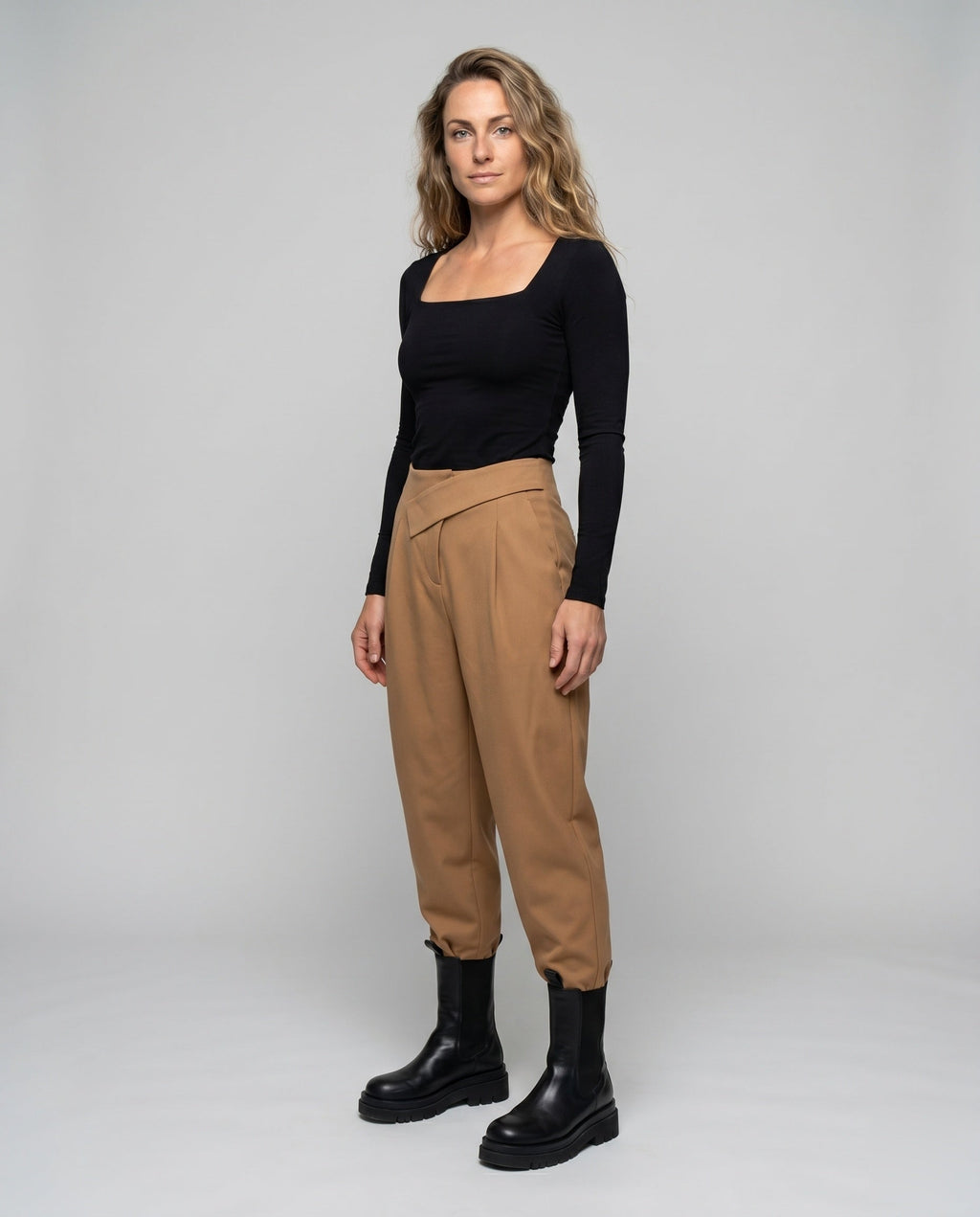 Women's Stylish Chino Pants with Elastic Waistband, Practical Pockets - Front View