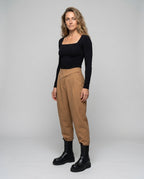 Women's Stylish Chino Pants with Elastic Waistband, Practical Pockets - Front View