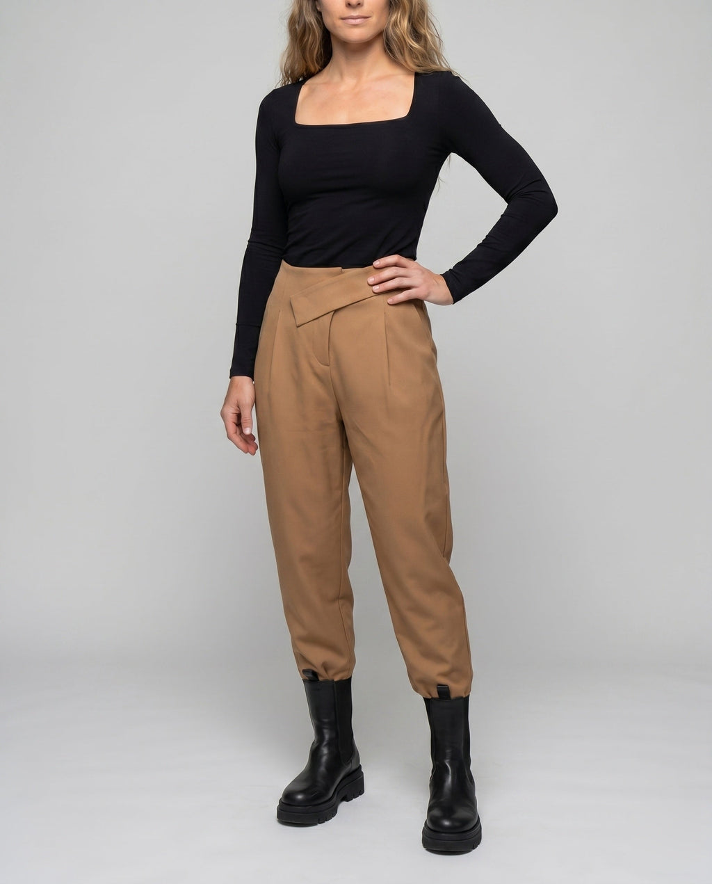 Women's Stylish Chino Pants with Elastic Waistband, Practical Pockets - Lower Body View