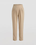 Women's Elegant High-Waist Pants with Pleats and Practical Pockets