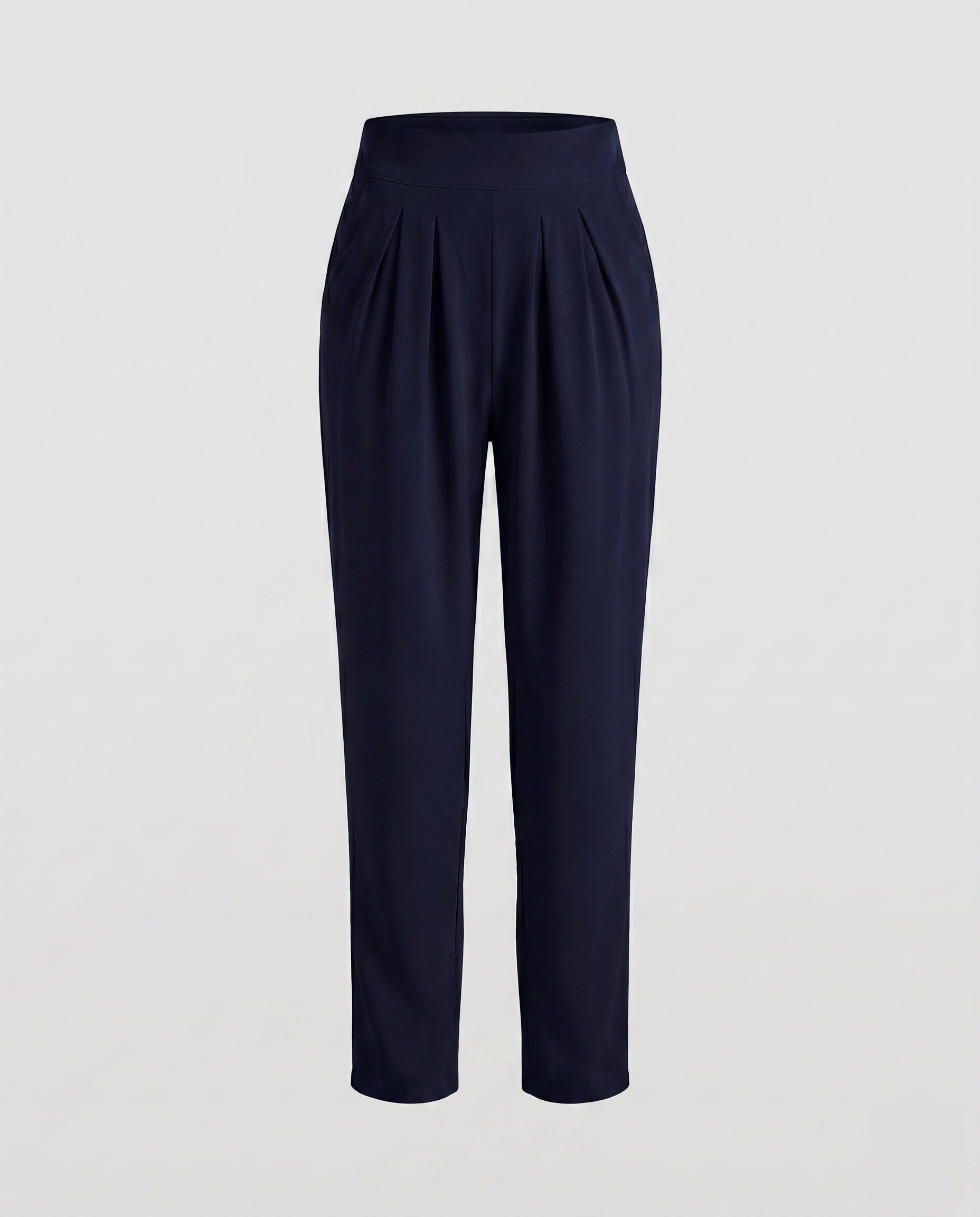 Women's Elegant High-Waist Pants with Pleats and Practical Pockets