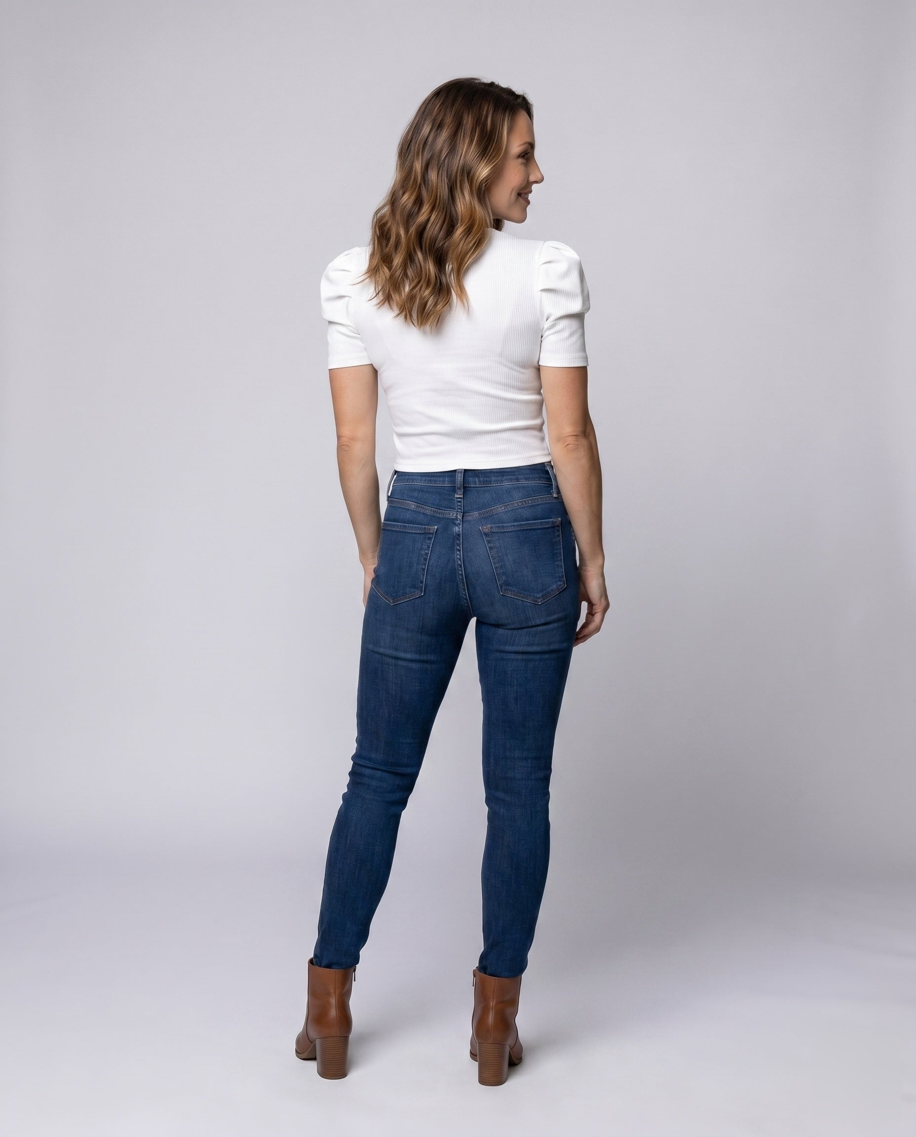 Women's Short-Sleeve Blouse Top with Puff Sleeves - Back View