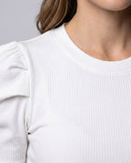 Women's Short-Sleeve Blouse Top with Puff Sleeves - Close-Up Detail