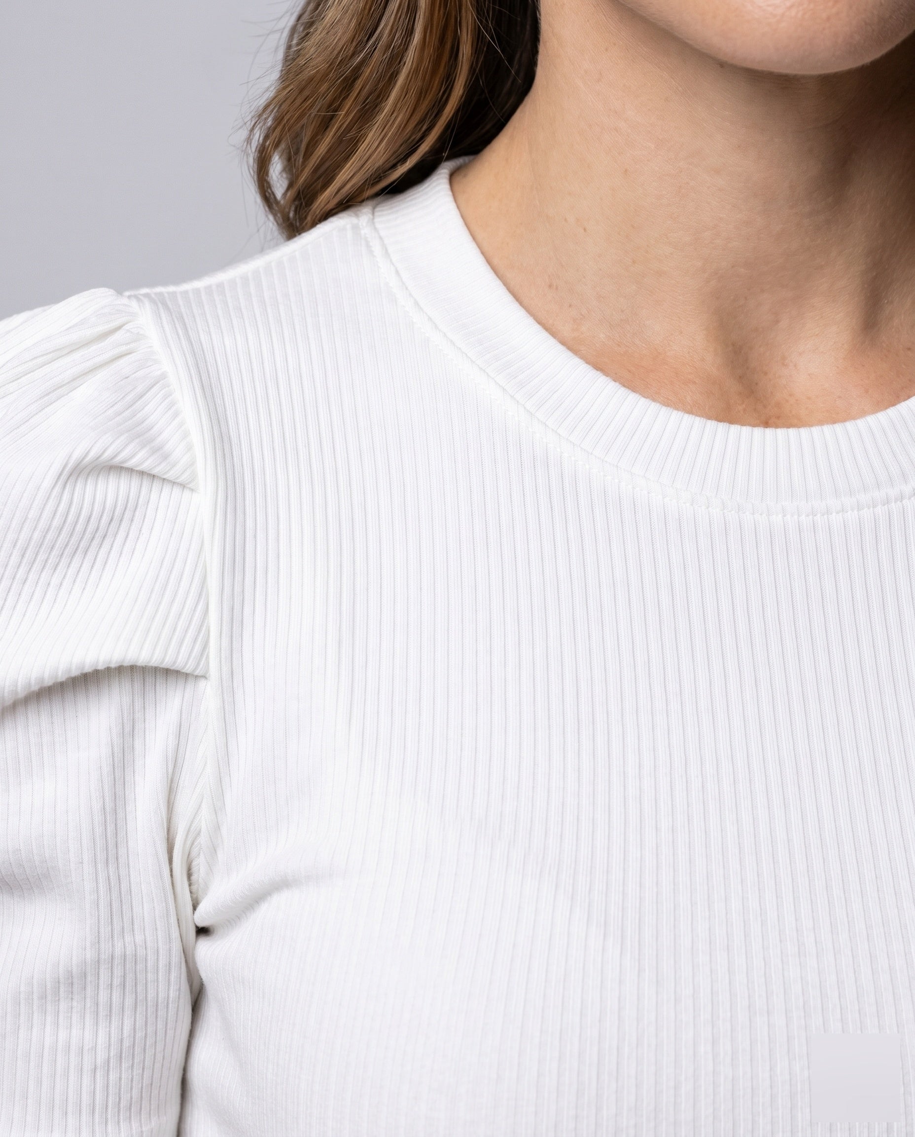 Women's Short-Sleeve Blouse Top with Puff Sleeves - Close-Up Detail