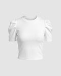 Women's Short-Sleeve Blouse Top with Puff Sleeves