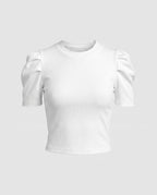 Women's Short-Sleeve Blouse Top with Puff Sleeves