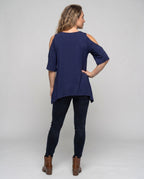 Women's Casual Blouse Shirt with Special Shoulder Cutouts - Back View