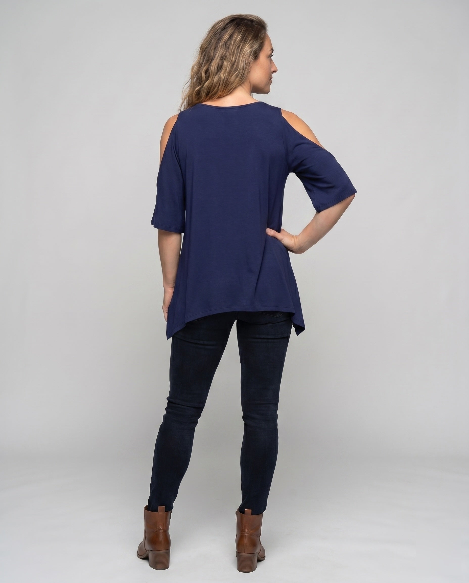 Women's Casual Blouse Shirt with Special Shoulder Cutouts - Back View