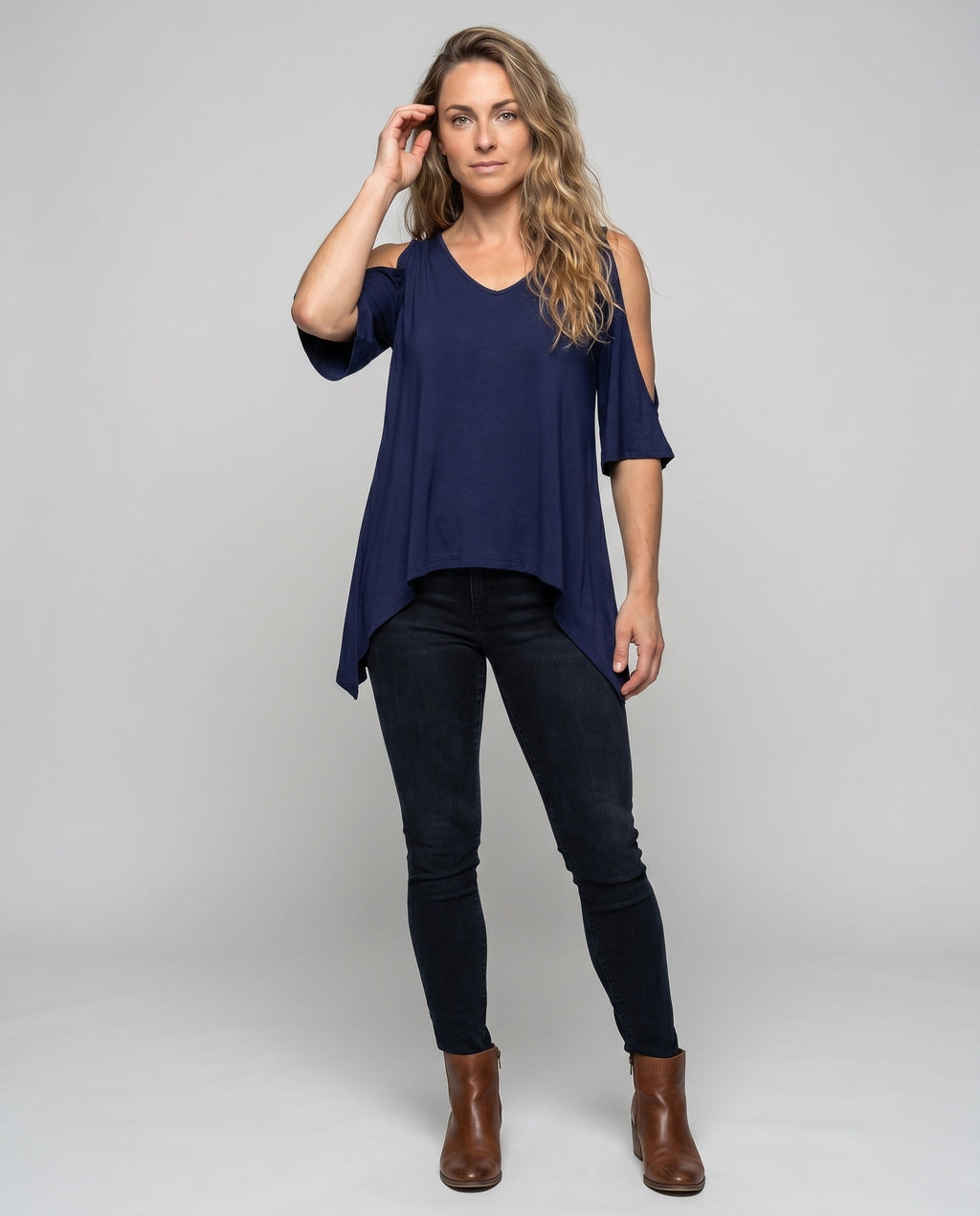 Women's Casual Blouse Shirt with Special Shoulder Cutouts - Front View